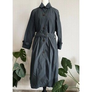 Vtg Hammacher Schlemmer S Forest Green Nylon Travel Trench Rain Coat Packable